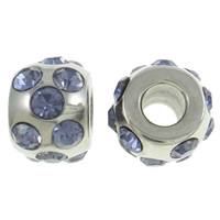 Stainless Steel European Beads, Drum, without troll & with rhinestone, more colors for choice, 12x9mm, Hole:Approx 4.5mm, Sold By PC
