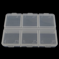 Plastic Beads Container, Rectangle, transparent & 6 cells, 80x60x15mm, 50PCs/Lot, Sold By Lot
