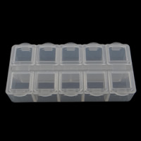 Plastic Perler Container, Rektangel, gennemsigtig & 10 celler, 88x40x20mm, 50pc'er/Lot, Solgt af Lot