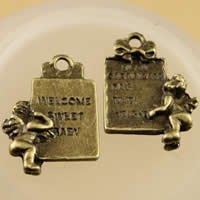 Liga de zinco Mensagem Pingentes, banho de cor bronze antigo, com padrão de carta, níquel, chumbo e cádmio livre, 20x15mm, Buraco:Aprox 1.5-2.5mm, 100PCs/Bag, vendido por Bag