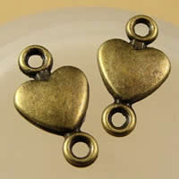 Conector de aleación de Zinc de corazón, chapado en color bronce antiguo, 1/1 aro, libre de níquel, plomo & cadmio, 15x8mm, agujero:aproximado 1.5-2.5mm, 200PCs/Bolsa, Vendido por Bolsa