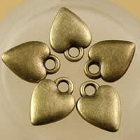 Zinc Alloy Heart Pendler, antik bronze farve forgyldt, nikkel, bly & cadmium fri, 14x10mm, Hole:Ca. 1.5-2.5mm, 100pc'er/Bag, Solgt af Bag