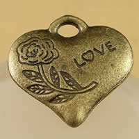 Tibetan Style Heart Pendants, word love, antique bronze color plated, nickel, lead & cadmium free, 23x23x4mm, Hole:Approx 1.5-2.5mm, 40PCs/Bag, Sold By Bag