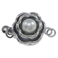 Brass Bayonet Clasp, with Glass Pearl, Flower, platinum color plated, single-strand & blacken, nickel, lead & cadmium free, 17x11x10mm, Hole:Approx 2mm, 100PCs/Lot, Sold By Lot
