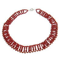 Colar de coral, Coral natural, Bronze fecho do anel de Primavera, vermelho, 5x8mm, vendido para Aprox 21 inchaltura Strand