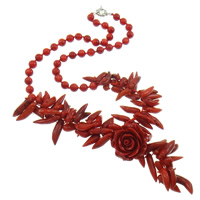 Coral Strickjacke-Kette Halskette, Natürliche Koralle, Messing Federring Verschluss, Blume, keine, 7x24mm, verkauft per ca. 22.5 ZollInch Strang