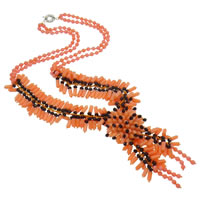 Coral Strickjacke-Kette Halskette, Natürliche Koralle, mit Kristall, Messing Federring Verschluss, Blume, facettierte & 2 strängig, keine, 40x40mm, verkauft per ca. 23.5 ZollInch Strang