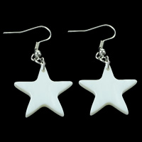 White Shell Drop Earring, brass earring hook, Star, platinum color plated, nickel, lead & cadmium free, 22x22x3mm, 42mm, 20Pairs/Lot, Sold By Lot