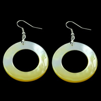 Yellow Shell Drop Earring brass earring hook Donut platinum color plated nickel lead & cadmium free 57mm Sold By Lot