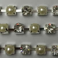 Cadena Garra de Latón con Diamantes de Imitación, metal, con plástico ABS, chapado en color de plata, diverso tamaño para la opción & imitación de perla & 2-tono, libre de níquel, plomo & cadmio, 50m/Grupo, Vendido por Grupo