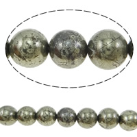 Natural Golden Pyrite Beads, Round, different size for choice, Hole:Approx 1-1.5mm, Length:Approx 15.5 Inch, Sold By Lot