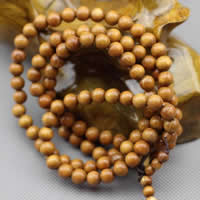 108 Mala Beads, Golden Sandalwood, Round, different length for choice & Buddhist jewelry & different size for choice & 3-strand, Sold By Lot