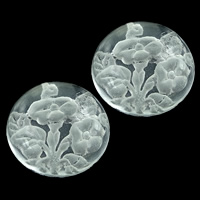 Clear Quartz Cabochon, Flat Round, with flower pattern, 14x4mm, 20PCs/Lot, Sold By Lot