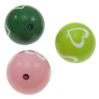 Perles acrylique de couleur unie, Rond, avec le motif de coeur & normes différentes pour le choix & couleur solide, plus de couleurs à choisir, Trou:Environ 2mm, Vendu par sac