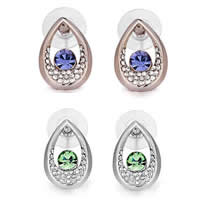 Crystal Earrings Zinc Alloy with plastic earnut & Crystal stainless steel post pin Teardrop plated faceted & with rhinestone mixed colors nickel lead & cadmium free Sold By Bag
