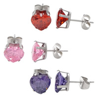 Stainless Steel Stud Earring Heart & with rhinestone Sold By Lot