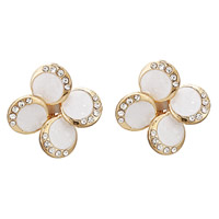Zinc Alloy Clip Earring Flower gold color plated enamel & with rhinestone nickel lead & cadmium free Sold By Pair