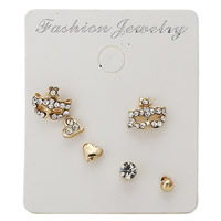 Zinc Alloy Stud Earring stainless steel post pin gold color plated with rhinestone nickel lead & cadmium free Sold By Set