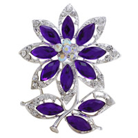 Crystal Brooch, Tibetan Style, with Crystal & ABS Plastic, Flower, silver color plated, imitation pearl & faceted & with rhinestone, more colors for choice, nickel, lead & cadmium free, 55x70mm, Sold By PC