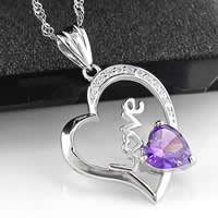 925 Sterling Silver Pendant, Heart, word love, platinum plated, with cubic zirconia & with rhinestone, 17x26mm, Hole:Approx 3-8mm, 10PCs/Lot, Sold By Lot