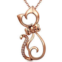 Brass Jewelry Pendants, Cat, real rose gold plated, with cubic zirconia, nickel, lead & cadmium free, 20x9mm, Hole:Approx 3-8mm, 10PCs/Lot, Sold By Lot