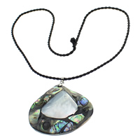 Abalone Shell Necklace, with Nylon Cord & Brass, Teardrop, platinum color plated, 52x57x7mm, 2mm, Length:Approx 17 Inch, 10Strands/Lot, Sold By Lot