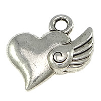 Zinc Alloy Heart Pendler, Winged Heart, antik sølv farve forgyldt, nikkel, bly & cadmium fri, 14x14x4mm, Hole:Ca. 2mm, 1000pc'er/Lot, Solgt af Lot