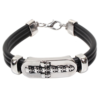 Men Bracelet Silicone with Zinc Alloy with 2lnch extender chain with skull pattern & adjustable & enamel nickel lead & cadmium free 65mm Length Approx 8 Inch Sold By Lot
