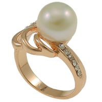 Freshwater Pearl Finger Ring Brass with pearl Round rose gold color plated & with rhinestone nickel lead & cadmium free 10mm Sold By PC