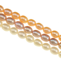 Riso coltivato in perla d'acqua dolce, perla d'acquadolce coltivata naturalmente, naturale, nessuno, AAA Grade, 7-8mm, Foro:Appross. 0.8mm, Venduto per Appross. 15 pollice filo