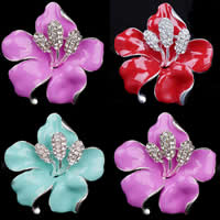 Enamel Brooch Zinc Alloy Flower silver color plated with rhinestone mixed colors nickel lead & cadmium free Sold By Lot
