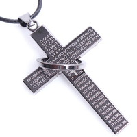 Stainless Steel Jewelry Necklace, with Wax Cord, with 3lnch extender chain, Cross, black ionic, 55x35mm, Length:Approx 18 Inch, 24Strands/Lot, Sold By Lot