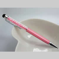 Zinklegierung Kugelschreiber, mit Swarovski & Kunststoff, Platinfarbe platiniert, mit Bildschirm Bleistift, Rosa, frei von Nickel, Blei & Kadmium, 140x10mm, 20PCs/Menge, verkauft von Menge