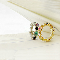 Модные кольца, цинковый сплав, Форма цветка, Другое покрытие, эмаль & со стразами, разноцветный, не содержит никель, свинец, 7mm, размер:7, 100ПК/Лот, продается Лот