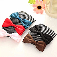 Resin Decorative Hair Comb, with Satin Ribbon, Bowknot, mixed colors, nickel, lead & cadmium free, 80x35mm, 100PCs/Lot, Sold By Lot