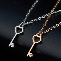 Titanstahl Halskette, Schlüssel, plattiert, Oval-Kette & mit kubischem Zirkonia, keine, 11mm, verkauft per ca. 19 ZollInch Strang
