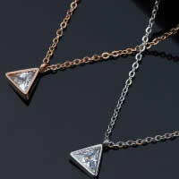 Titanium Steel Necklace Triangle plated oval chain & with cubic zirconia 11mm Sold Per Approx 18 Inch Strand