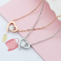 Titanium Steel Necklace, Heart, plated, oval chain & with cubic zirconia, more colors for choice, 10mm, Sold Per Approx 16 Inch Strand
