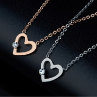 Titanium Steel Necklace Heart plated oval chain & with cubic zirconia 9.50mm Sold Per Approx 18 Inch Strand