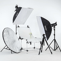 Aluminum Mini Photo Studio Set, reflector & light tripod & power wire​ & softbox & lamp holder & photo shooting table​ & ​light stand, with Lylon & Acrylic, stoving varnish, ​attached with flash trigger, nickel, lead & cadmium free, 1100mm,2600mm,600x900mm,600x1200mm, 5PCs/Set, Sold By Set