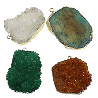 Ice Quartz Agate Pendant, with Brass, Nuggets, plated, mixed colors, nickel, lead & cadmium free, 37-40x45-61x13-20mm, Hole:Approx 3mm, 10PCs/Lot, Sold By Lot