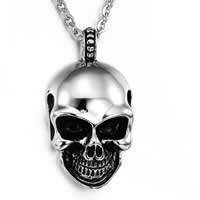 Stainless Steel Skull Pendants, Halloween Jewelry Gift & blacken, 23x43mm, Hole:Approx 2-7mm, 5PCs/Bag, Sold By Bag