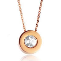 Stainless Steel Pendants, Flat Round, rose gold color plated, with rhinestone, 12mm, Hole:Approx 1-3mm, 5PCs/Bag, Sold By Bag