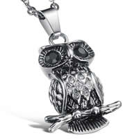 Stainless Steel Animal Pendants, Owl, with cubic zirconia & with rhinestone & blacken, 24x31mm, Hole:Approx 2-7mm, 5PCs/Bag, Sold By Bag