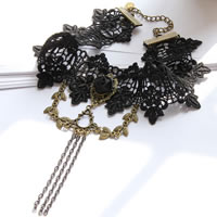 Gothic Necklace, Lace, with brass chain & Satin Ribbon & Tibetan Style, with 2.5Inch extender chain, Flower, plated, black, nickel, lead & cadmium free, 44mm, Sold Per Approx 12 Inch Strand