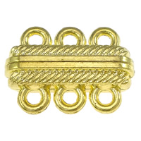 Brass Magnetic Clasp, Rectangle, gold color plated, 3-strand, nickel, lead & cadmium free, 23x16x7mm, Hole:Approx 2mm, 100PCs/Lot, Sold By Lot