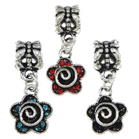 Brass European Pendant, Flower, antique silver color plated, without troll & with rhinestone, more colors for choice, nickel, lead & cadmium free, 24mm, 10x13x4mm, Hole:Approx 4mm, 100PCs/Lot, Sold By Lot