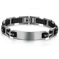 Bijoux bracelet en acier inoxydable, avec silicone, noire, 12mm, Longueur:Environ 8.5 pouce, 5Strandstoron/sac, Vendu par sac