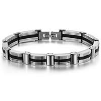 Bijoux bracelet en acier inoxydable, avec silicone, couleur originale, 10mm, Longueur:Environ 8.5 pouce, 5Strandstoron/sac, Vendu par sac