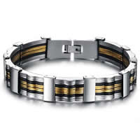 Stainless Steel Jewelry Bracelet, with Silicone, plated, two tone, 14mm, Length:Approx 8.5 Inch, 5Strands/Bag, Sold By Bag